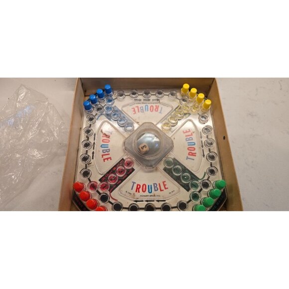 Vintage 1965 Trouble Board Game By Kohner Bros. Pop-O-Matic Chase Game Complete - Picture 4 of 6
